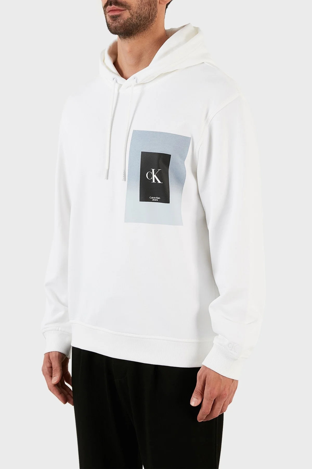 Calvin Klein Logolu Regular Fit Kapüşonlu Pamuklu Erkek Sweat J30J322141 YAF BEYAZ - 3