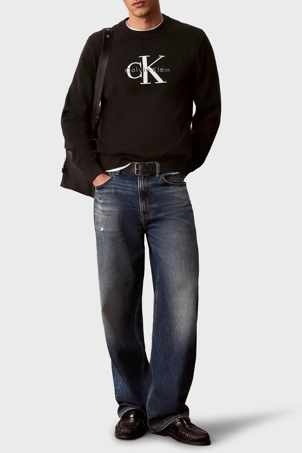 Calvin Klein Logolu Relaxed Fit Bisiklet Yaka LV04RH320GUB1 Erkek Kazak LV04RH320G UB1 Siyah - 2