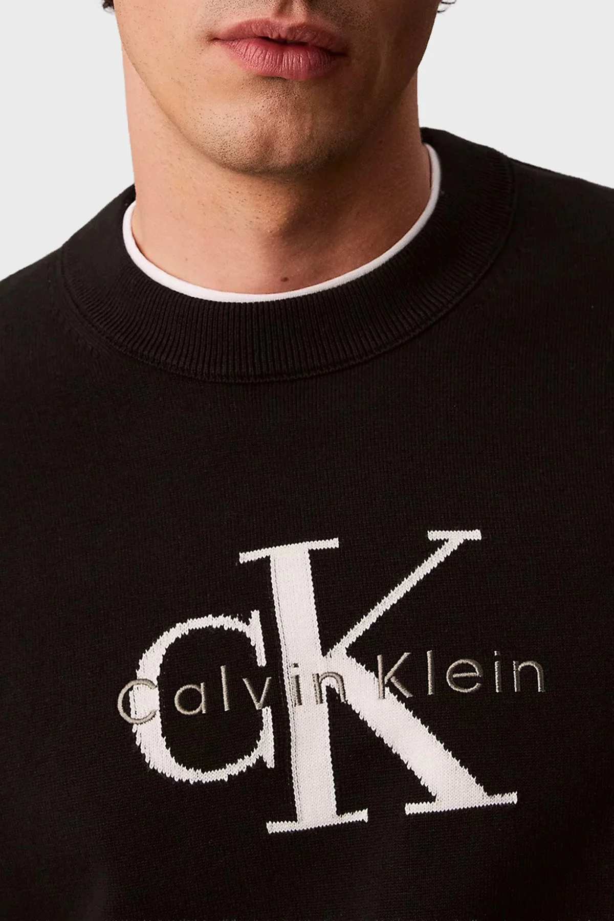Calvin Klein Logolu Relaxed Fit Bisiklet Yaka LV04RH320GUB1 Erkek Kazak LV04RH320G UB1 Siyah - 4