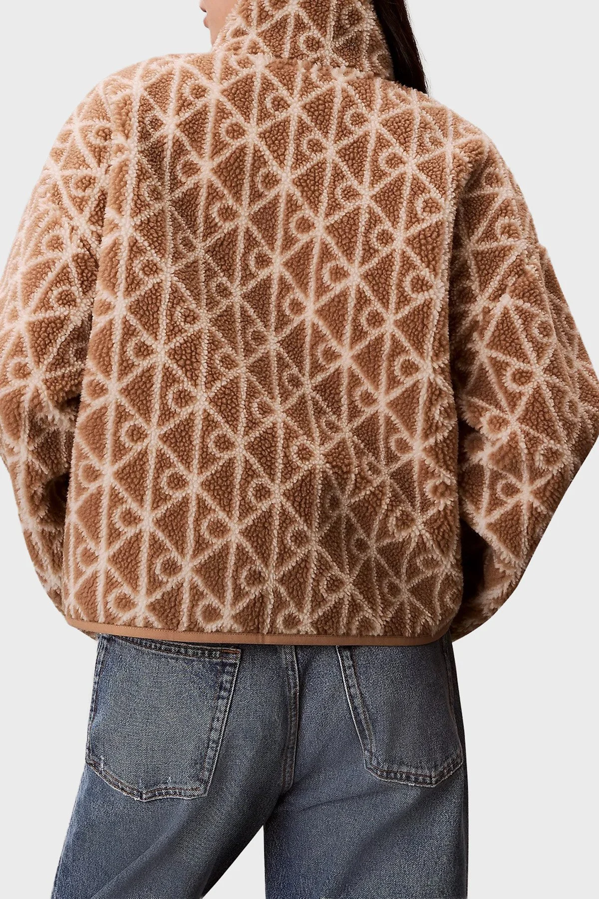 Calvin Klein Logolu Relaxed Fit Dik Yaka Peluş LV144E226GK2U Bayan Ceket LV144E226G K2U SÜTLÜ KAHVE - 3