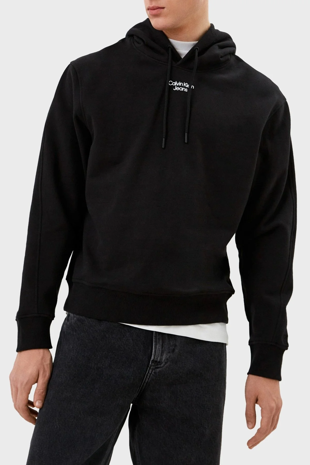 Calvin Klein Logolu Relaxed Fit Kapüşonlu % 100 Pamuk Erkek Sweat J30J320604 BEH SİYAH - 1