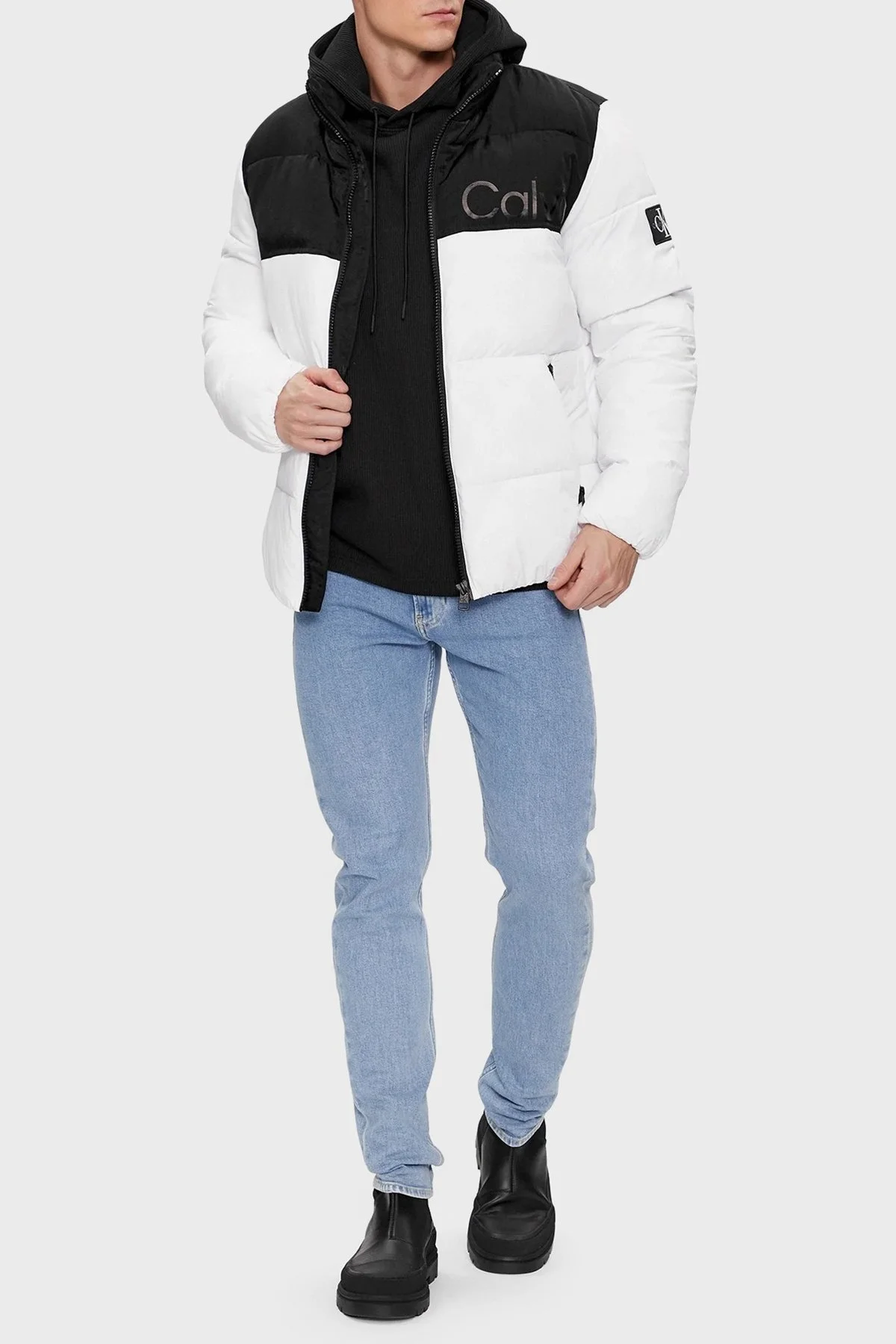 Calvin Klein Logolu Renk Bloklu Dik Yaka Su İtici J30J324667YAF Erkek Mont J30J324667 YAF BEYAZ - 2