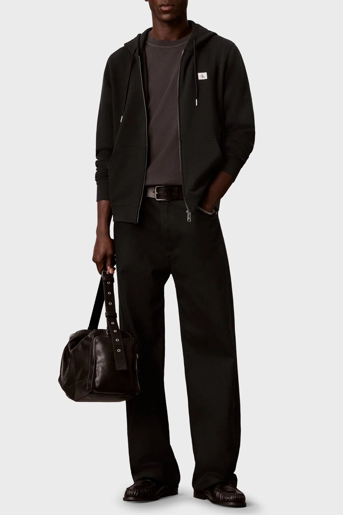 Calvin Klein Logolu Şardonlu Pamuk Karışımlı Kapüşonlu Fermuarlı LV04RH234GUB1 Erkek Sweat LV04RH234G UB1 Siyah - 2