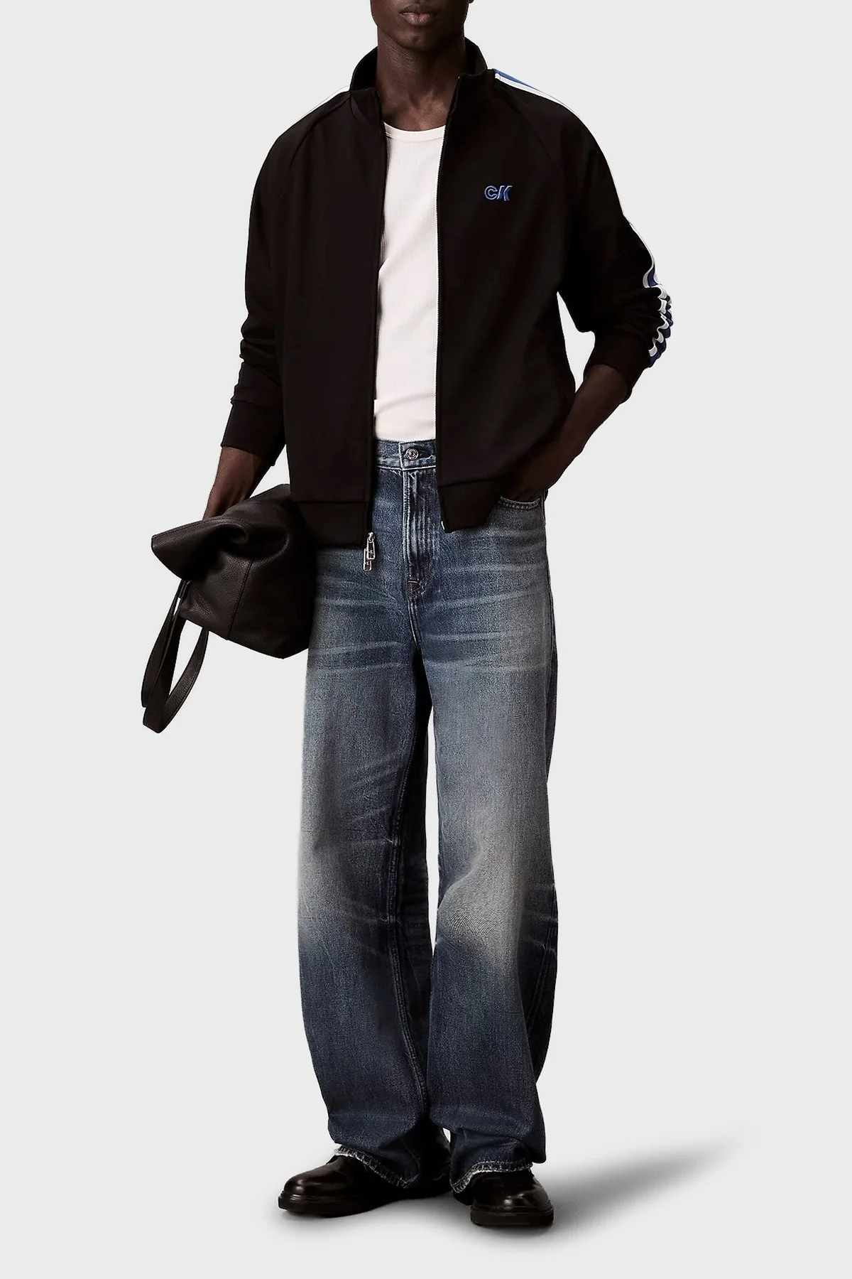 Calvin Klein Logolu Şerit Detaylı Relaxed Fit Dik Yaka LV04RC231GUB1 Erkek Sweat LV04RC231G UB1 SİYAH - 2