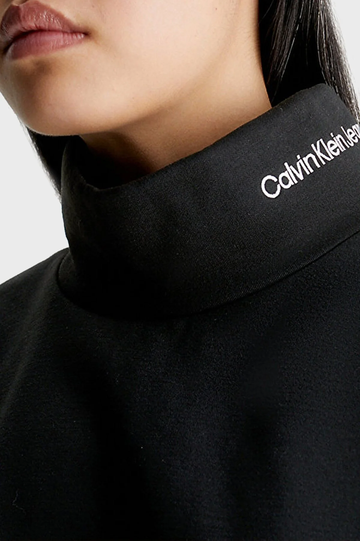Calvin Klein Logolu Şeritli Dik Yaka Crop J20J221946BEH Bayan Sweat J20J221946 BEH SİYAH - 3