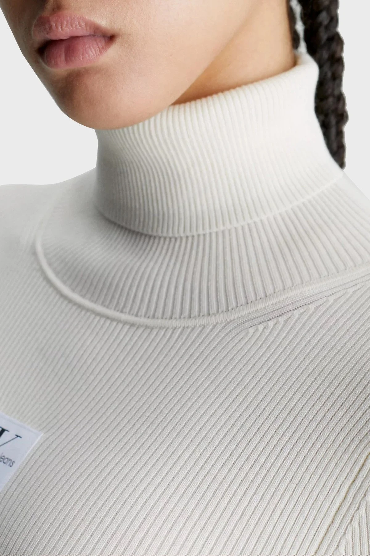 Calvin Klein Logolu Slim Fit Balıkçı Yaka Triko Mini J20J221690YBI Bayan Elbise J20J221690 YBI BEYAZ - 3