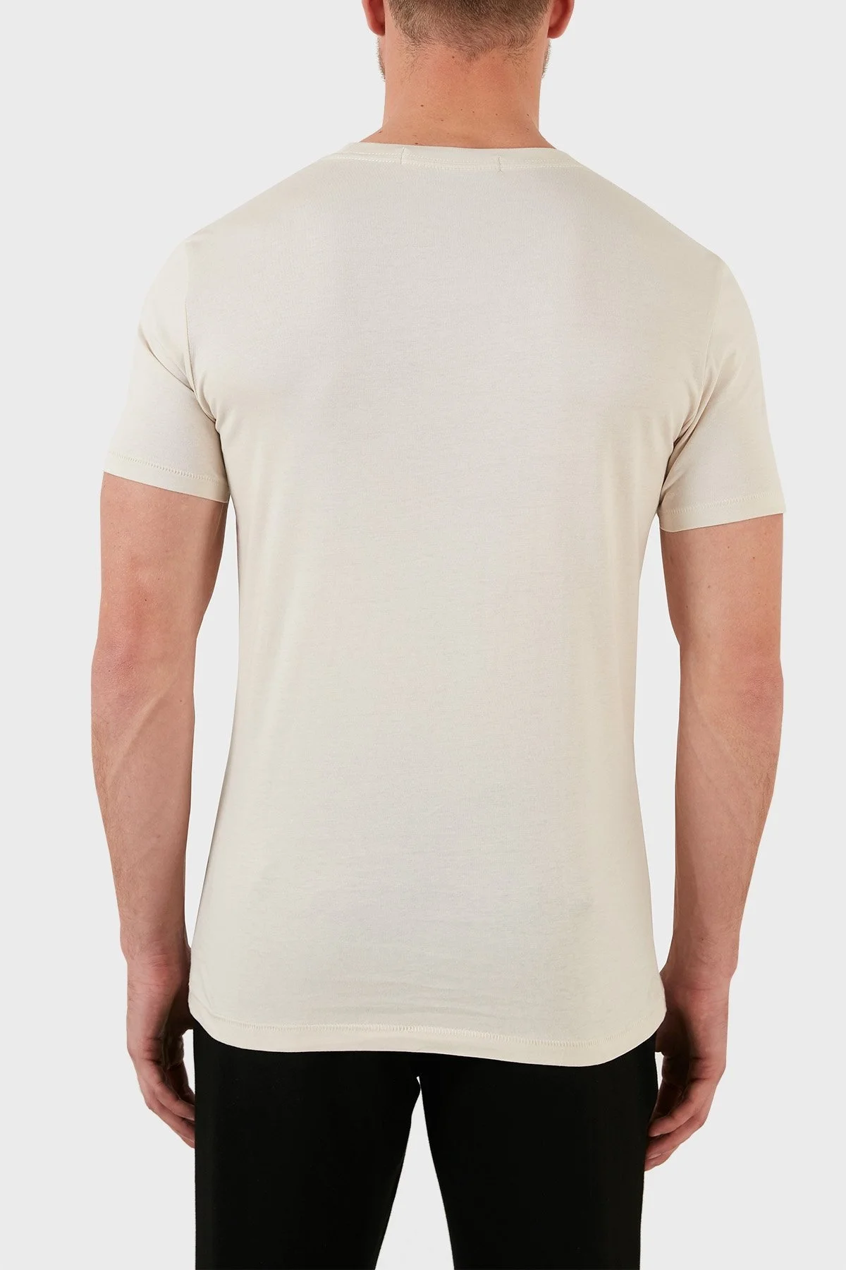 Calvin Klein Logolu Slim Fit Bisiklet Yaka % 100 Pamuk Erkek T Shirt J30J320806 ACF BEJ - 5