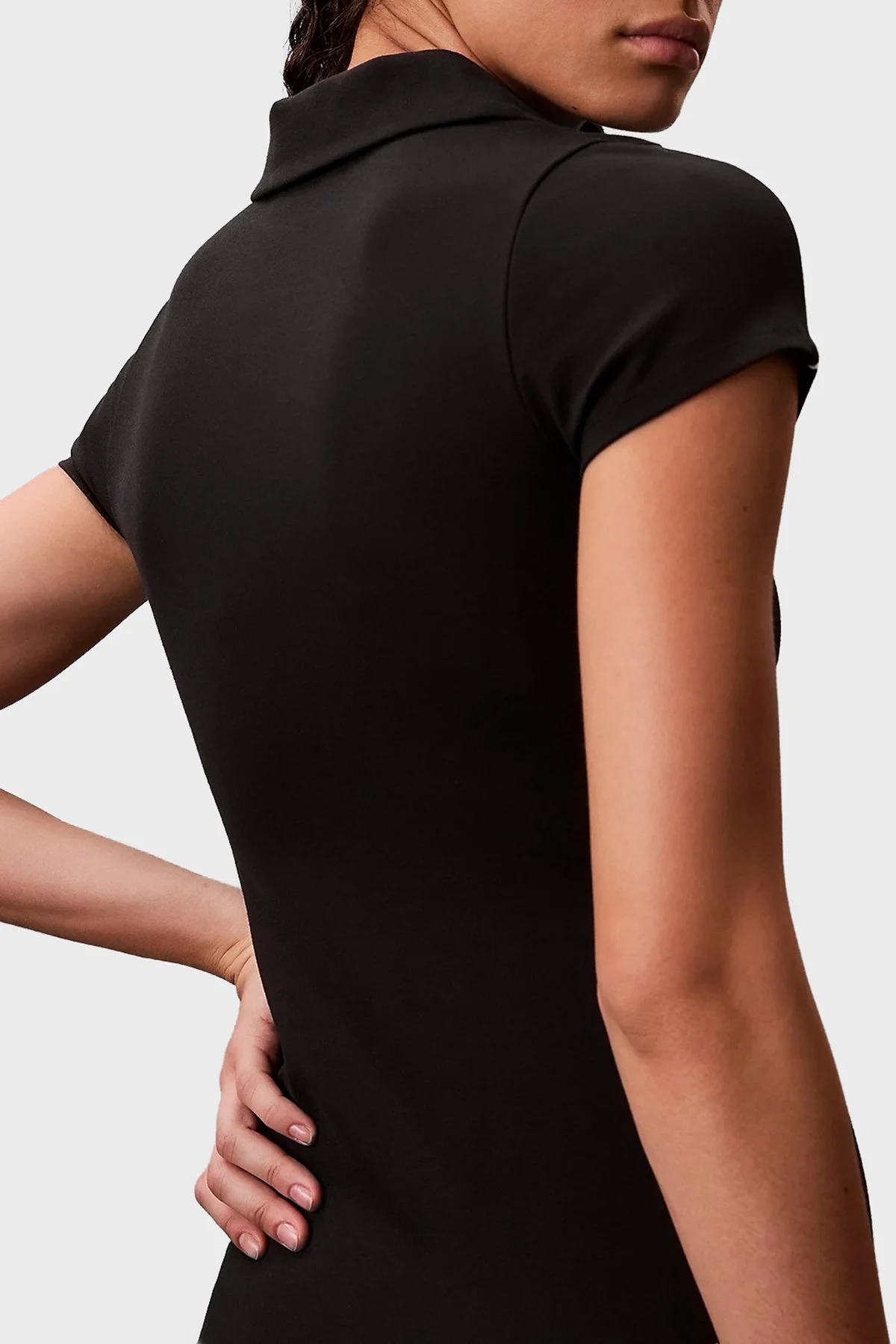 Calvin Klein Logolu Slim Fit Yarım Fermuarlı Mini Polo Yaka LV047E213GUB1 Bayan Elbise LV047E213G UB1 SİYAH - 3