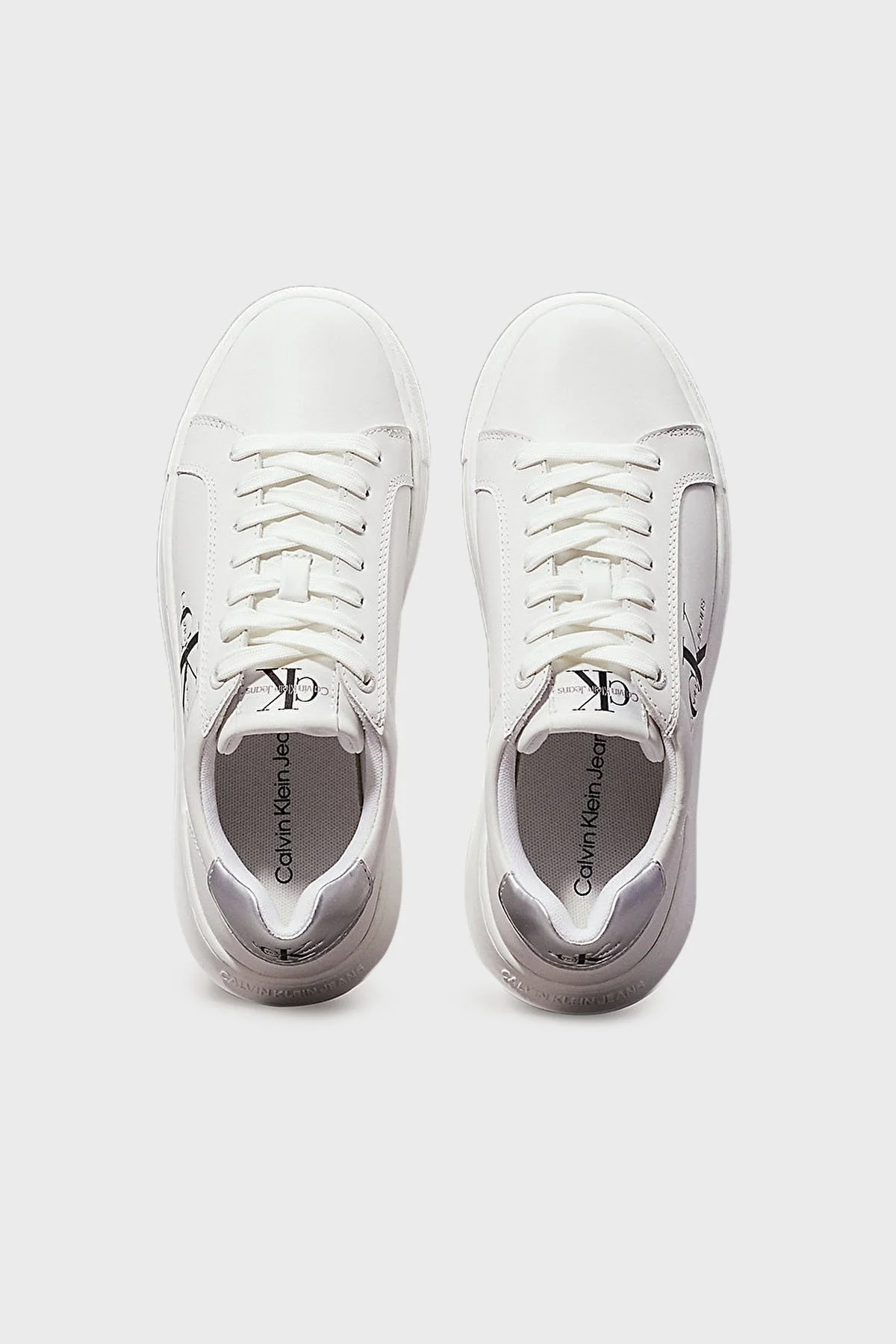 Calvin Klein Logolu Sneaker YW0YW014760K9 Bayan Ayakkabı YW0YW01476 0K9 BEYAZ-GÜMÜŞ - 3