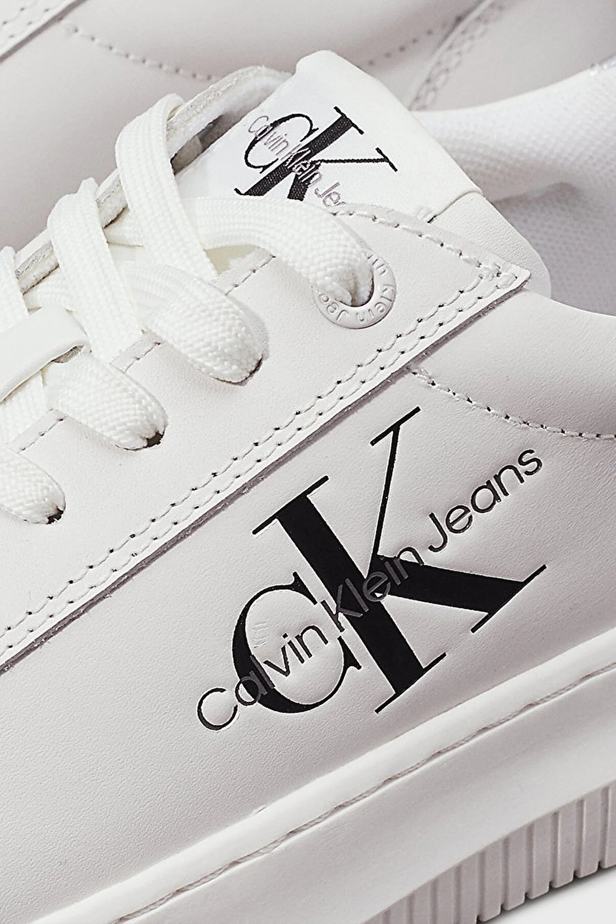 Calvin Klein Logolu Sneaker YW0YW014760K9 Bayan Ayakkabı YW0YW01476 0K9 BEYAZ-GÜMÜŞ - 4