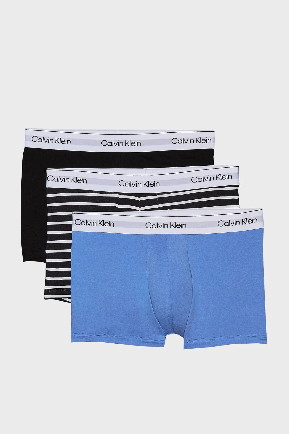 US Calvin Klein Logolu Streç Pamuklu 3 Pack LV00NB4392WCO Erkek Boxer LV00NB4392 WCO Siyah-Mavi-Siyah Beyaz - 8