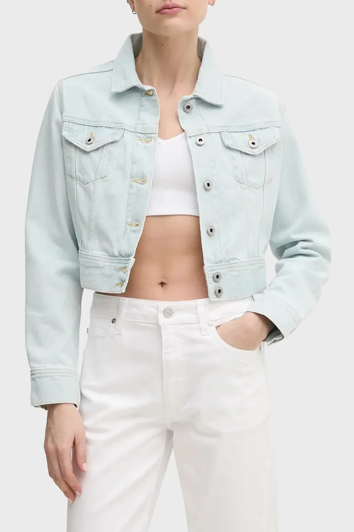 Calvin Klein Logolu Streç Pamuklu Slim Fit V Yaka J20J225308YAA Bayan Top J20J225308 YAA BEYAZ - 7