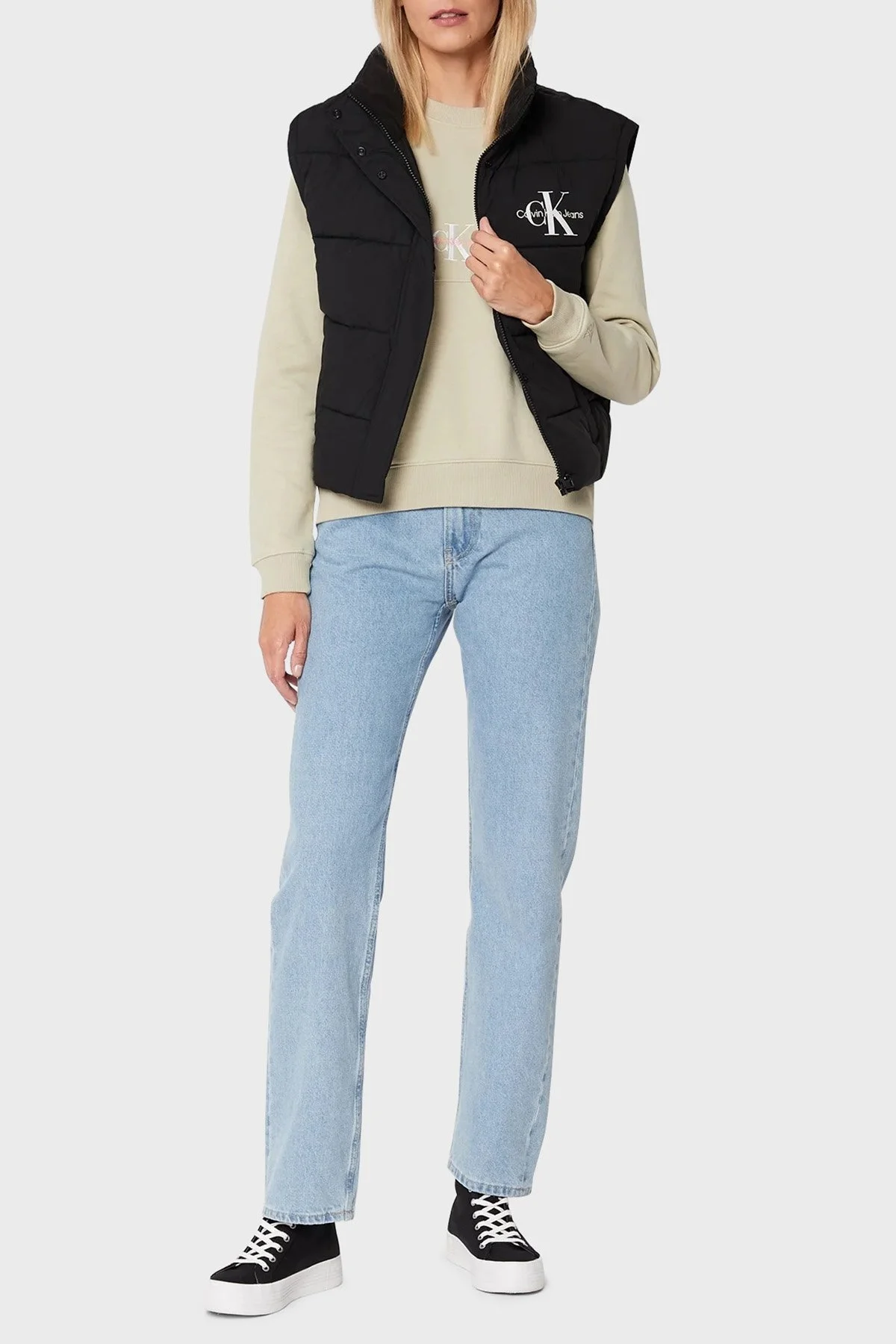 Calvin Klein Logolu Su Geçirmez Dik Yaka Cepli Bayan Yelek J20J219011 BEH SİYAH - 2