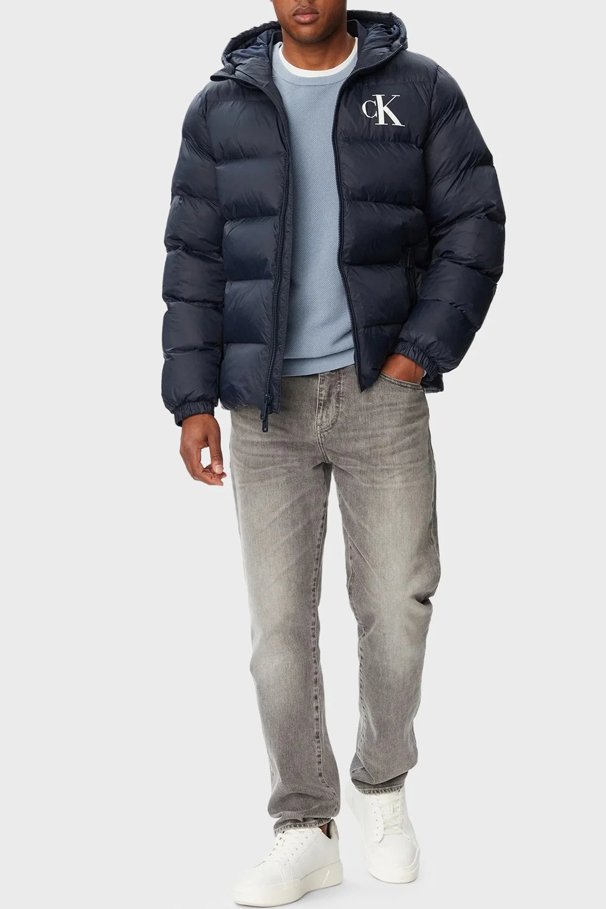 Calvin Klein Logolu Su İtici Kapüşonlu Şişme LV04RG513GCEF Erkek Mont LV04RG513G CEF Lacivert - 2