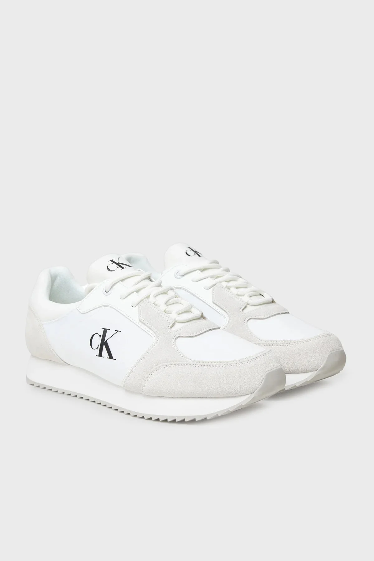 Calvin Klein Logolu Süet Detaylı Sneaker YM0YM0132601W Erkek Ayakkabı YM0YM01326 01W BEYAZ-SİYAH - 2