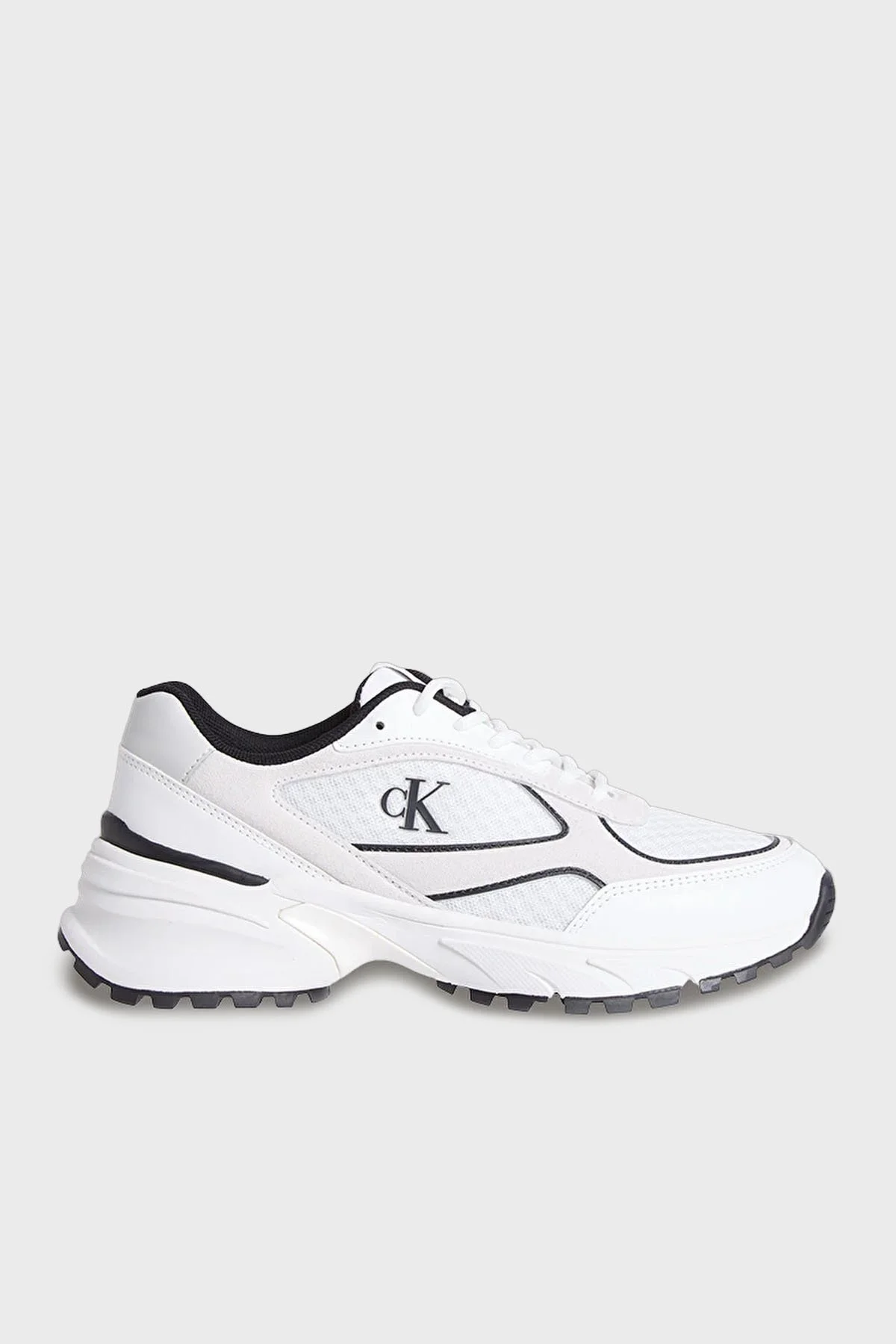 Calvin Klein Logolu Süet Detaylı Sneaker YM0YM0137901W Erkek Ayakkabı YM0YM01379 01W BEYAZ-SİYAH - 1