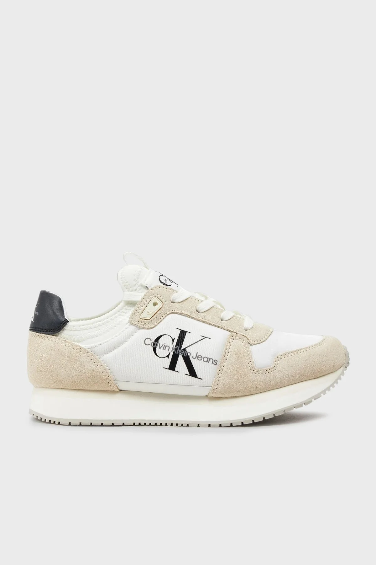 Calvin Klein Logolu Süet Detaylı Sneaker YW0YW0084003A Bayan Ayakkabı YW0YW00840 03A Beyaz-Krem - 7