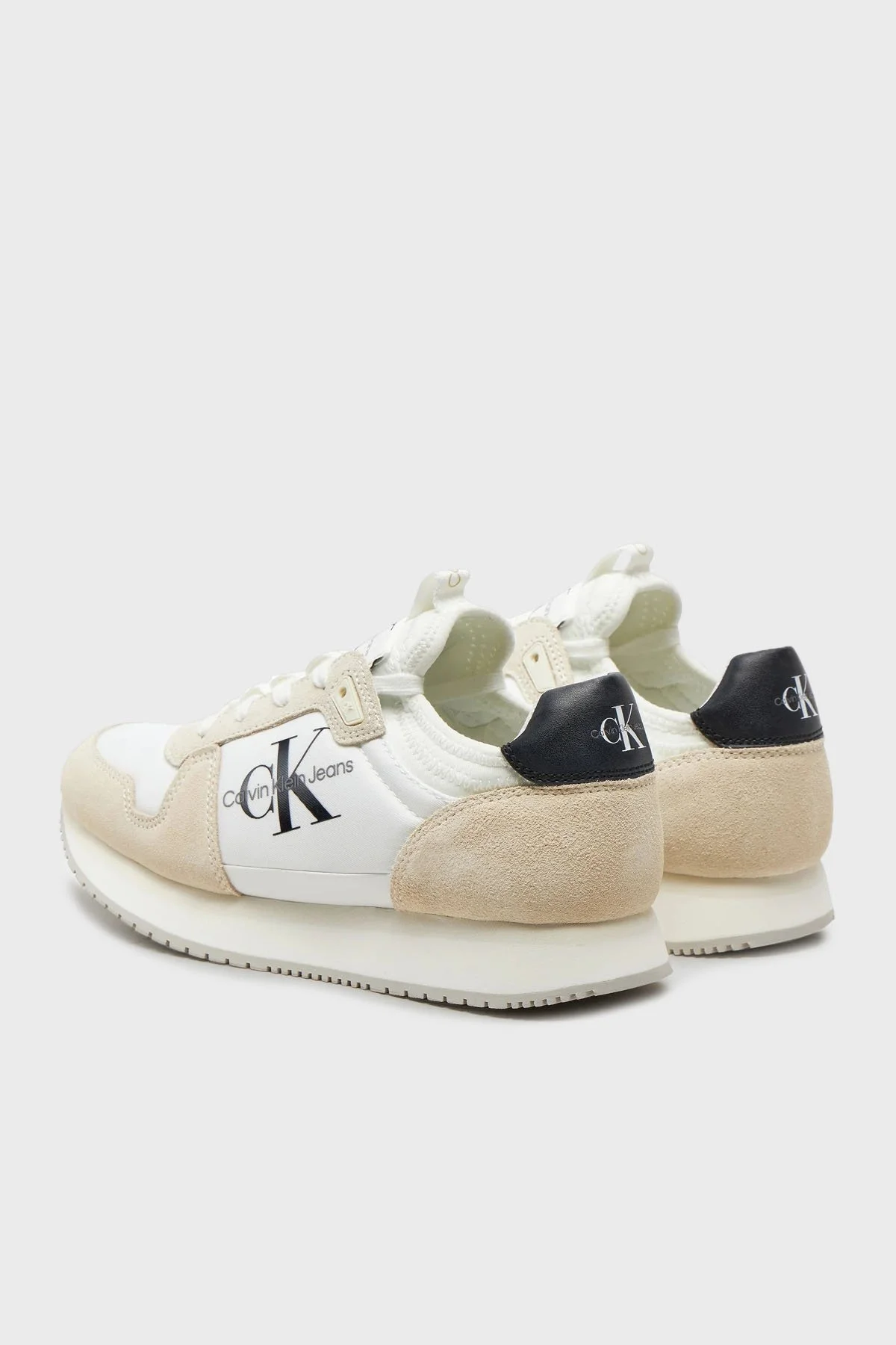 Calvin Klein Logolu Süet Detaylı Sneaker YW0YW0084003A Bayan Ayakkabı YW0YW00840 03A Beyaz-Krem - 9