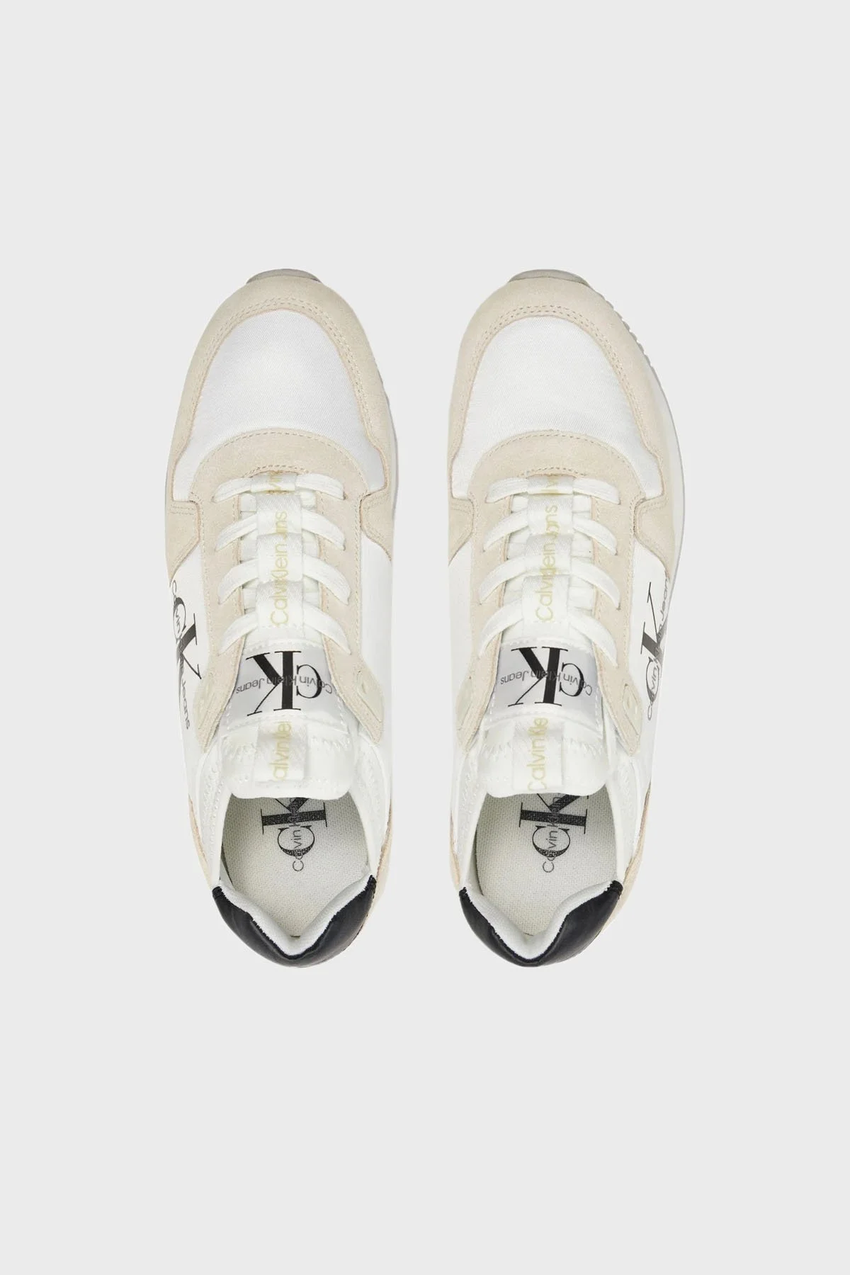 Calvin Klein Logolu Süet Detaylı Sneaker YW0YW0084003A Bayan Ayakkabı YW0YW00840 03A Beyaz-Krem - 10