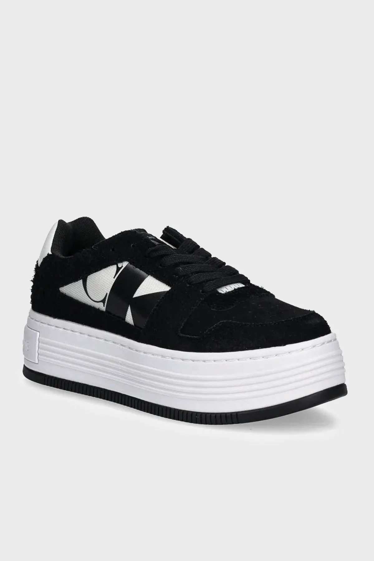 Calvin Klein Logolu Süet Platform Taban Sneaker YW0YW016040GM Bayan Ayakkabı YW0YW01604 0GM SİYAH-BEYAZ - 7