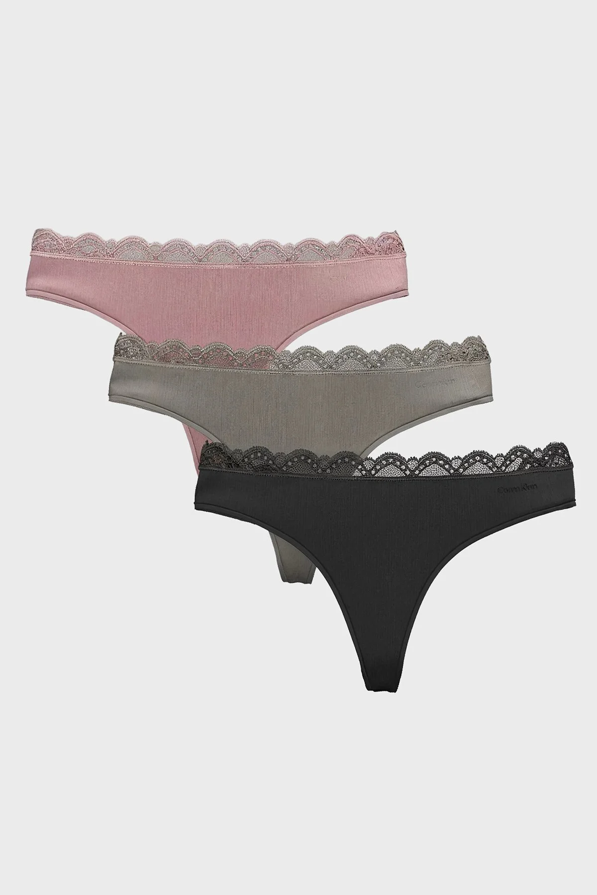 Calvin Klein Logolu Tanga 3 Pack LV00QD53003VQ Bayan Külot LV00QD5300 3VQ Pudra-Siyah-Pembe - 1