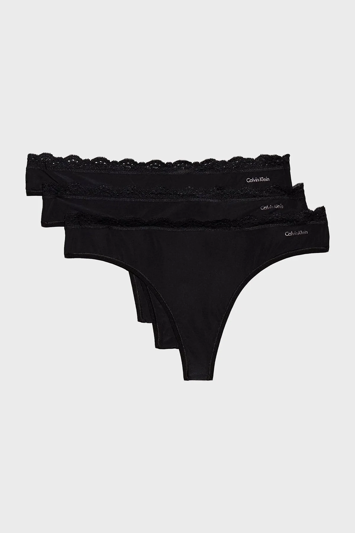 Calvin Klein Logolu Tanga 3 Pack LV00QD5300UB1 Bayan Külot LV00QD5300 UB1 SİYAH - 5