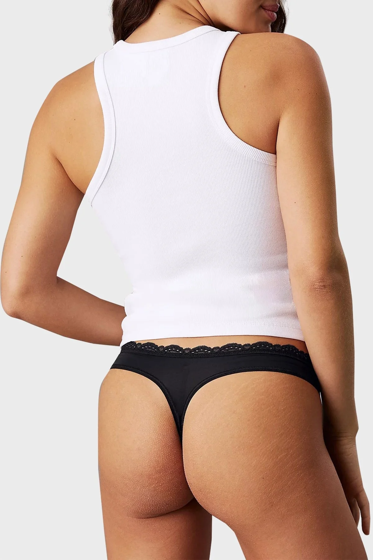 Calvin Klein Logolu Tanga 3 Pack LV00QD5300UB1 Bayan Külot LV00QD5300 UB1 SİYAH - 8