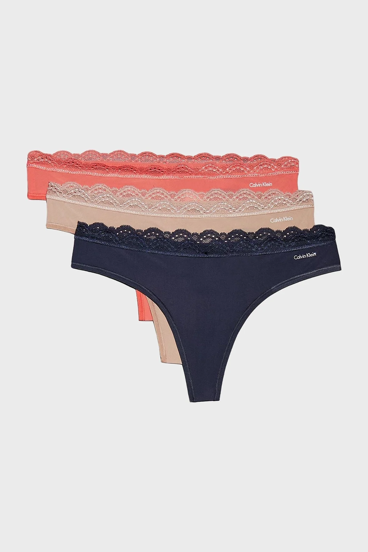 Calvin Klein Logolu Tanga 3 Pack LV00QD5300WAS Bayan Külot LV00QD5300 WAS Lacivert-Pudra-Mercan - 6