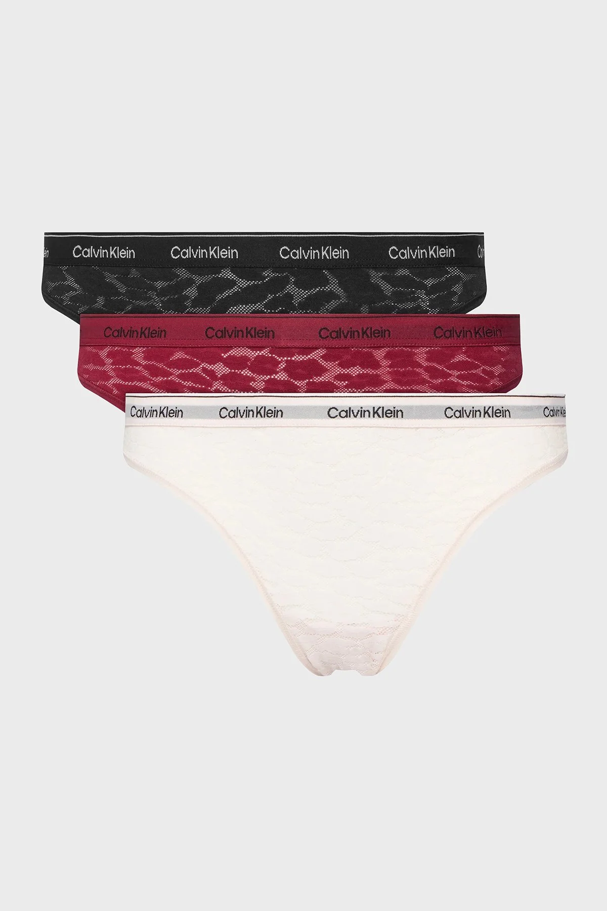 Calvin Klein Logolu Yarı Şeffaf 3 Pack 000QD5069E325 Bayan Külot 000QD5069E 325 Kırmızı-Siyah-Pudra - 1
