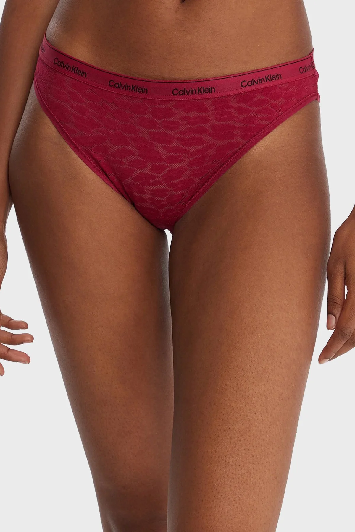 Calvin Klein Logolu Yarı Şeffaf 3 Pack 000QD5069E325 Bayan Külot 000QD5069E 325 Kırmızı-Siyah-Pudra - 2