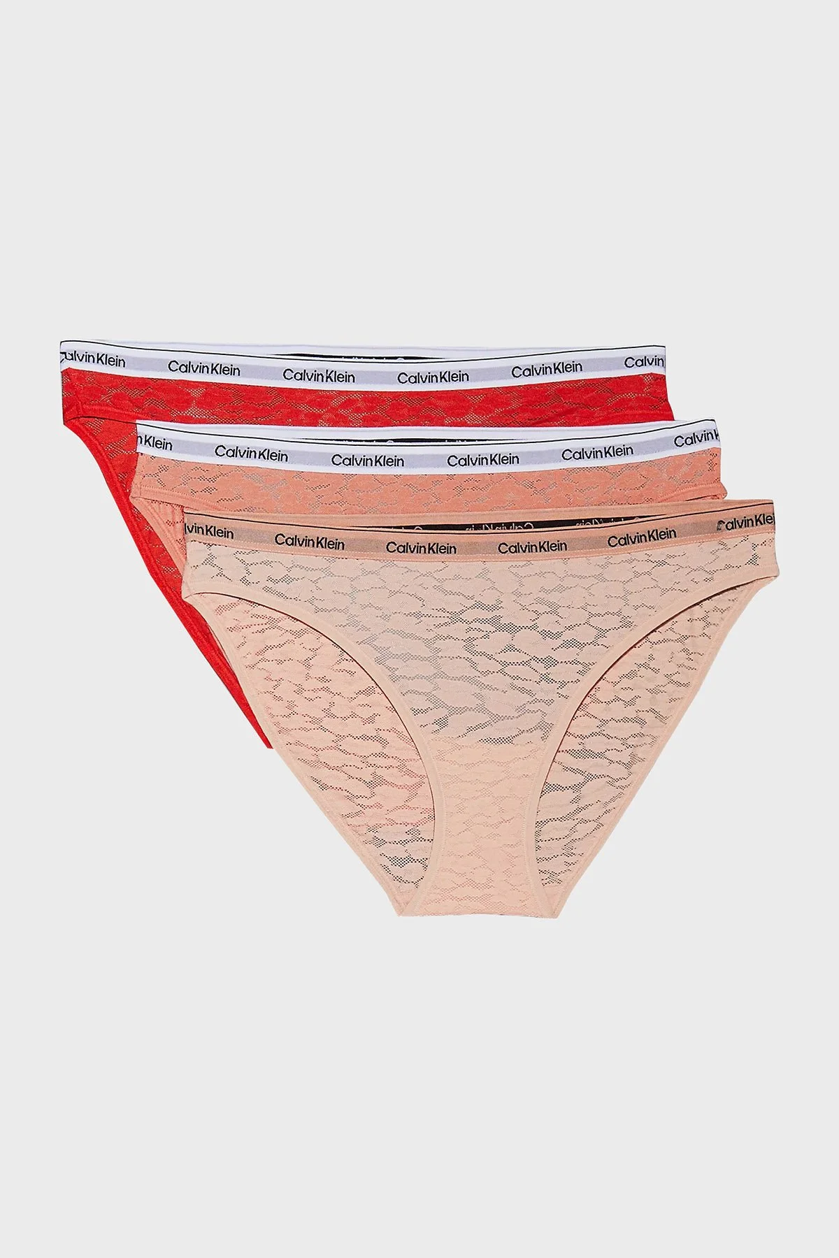 Calvin Klein Logolu Yarı Şeffaf Tanga 3 Pack 000QD5069EW5R Kadın Külot 000QD5069E W5R Pudra-Pembe-Kırmızı - 1