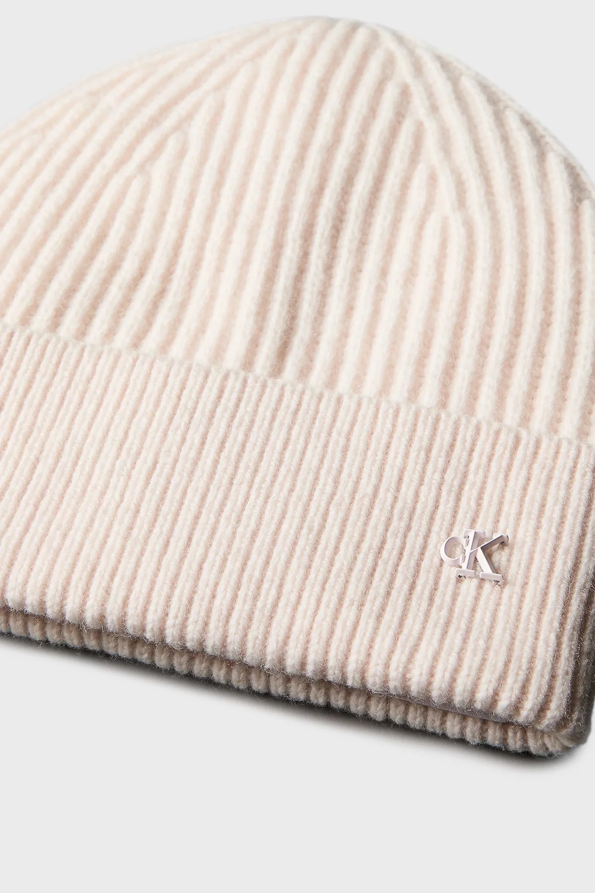 Calvin Klein Logolu Yün Karışımlı Örme LV04D8032GWFI Erkek Bere LV04D8032G WFI PUDRA - 4