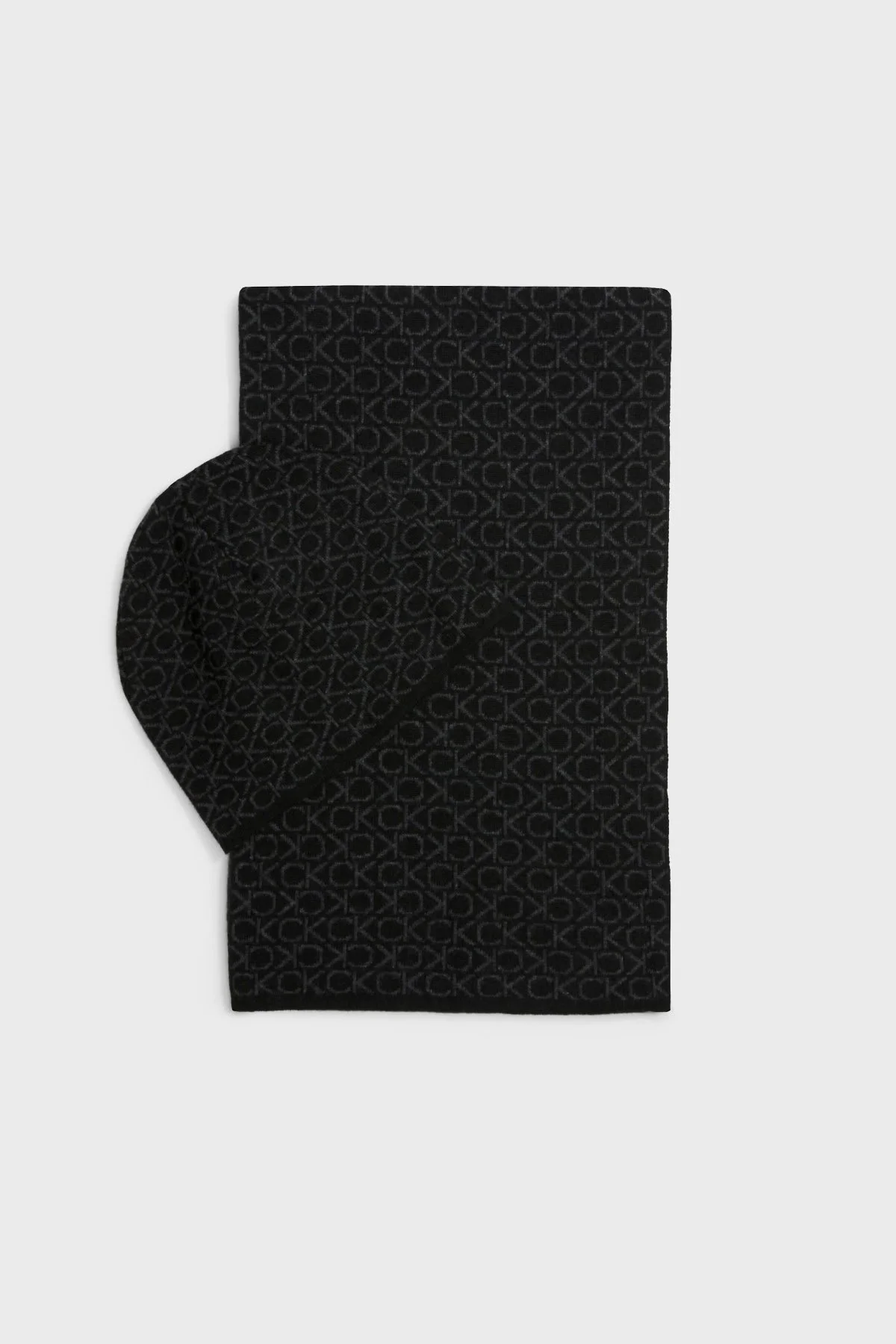 Calvin Klein Logolu Yün ve Kaşmir Karışımlı Bere ve K50K51102601H Erkek Atkı Takım K50K511026 01H SİYAH - 1