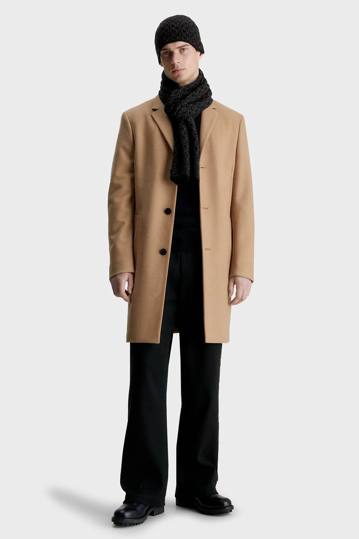 Calvin Klein Logolu Yün ve Kaşmir Karışımlı Bere ve K50K51102601H Erkek Atkı Takım K50K511026 01H SİYAH - 3