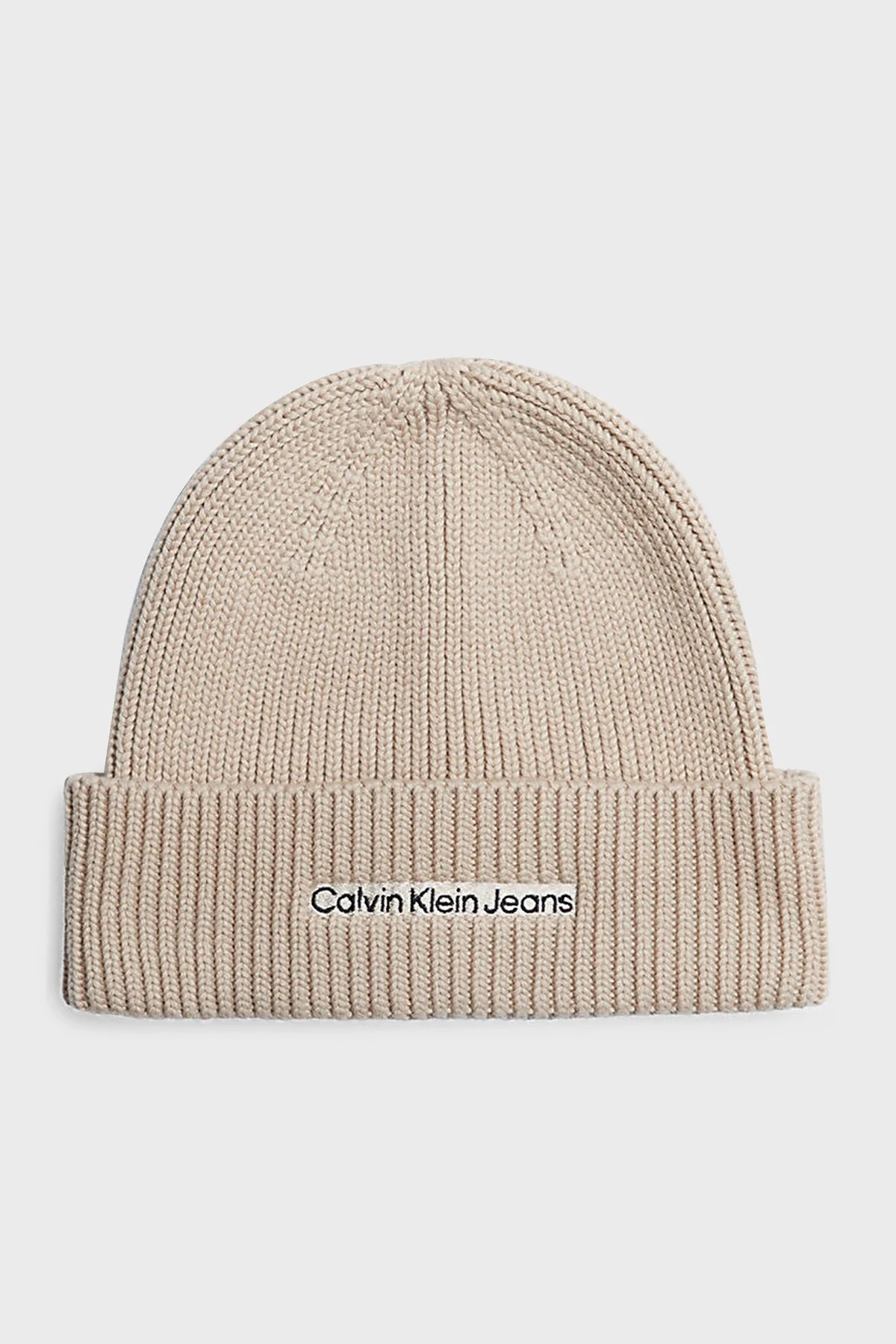 Calvin Klein Logolu Yünlü K50K509895PED Erkek Bere K50K509895 PED BEJ - 1