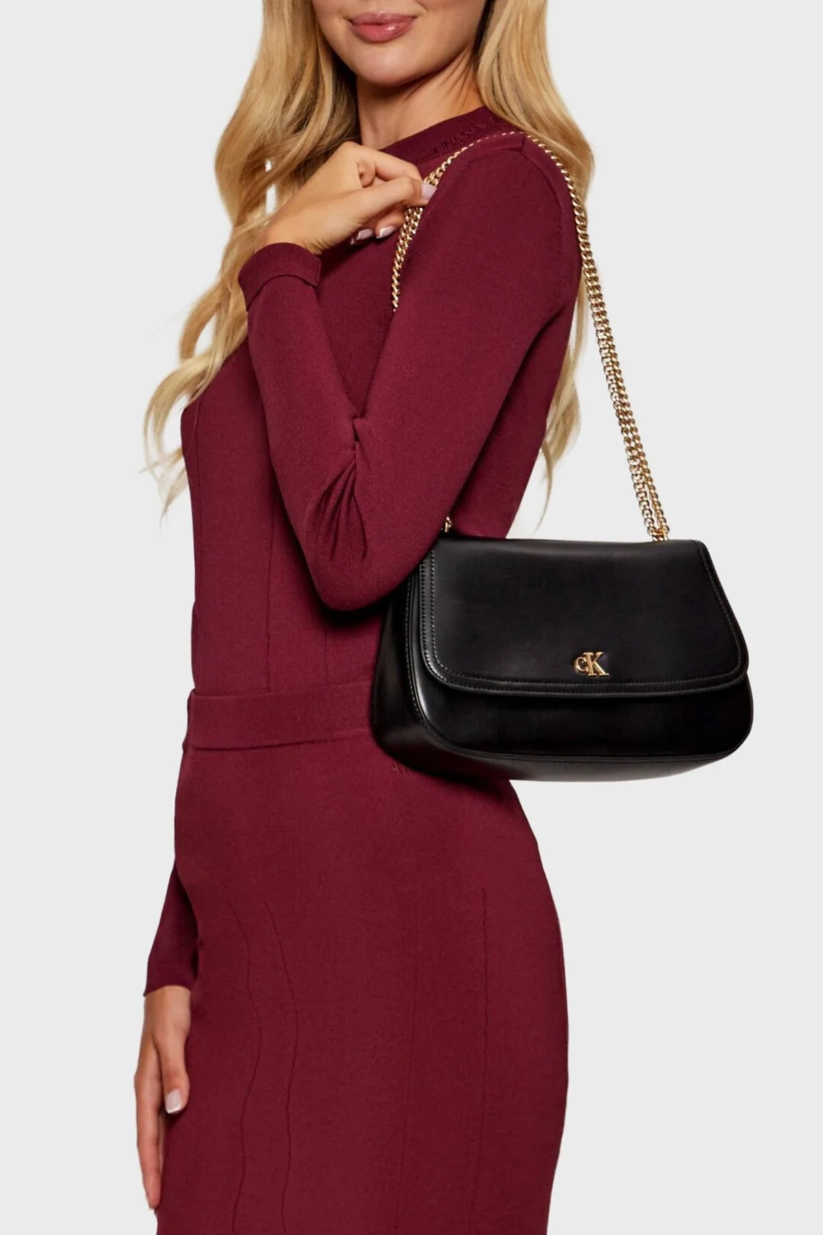 Calvin Klein Logolu Zincir Askılı LV04F3171GYIH Bayan Çanta LV04F3171G YIH SİYAH-GOLD - 2