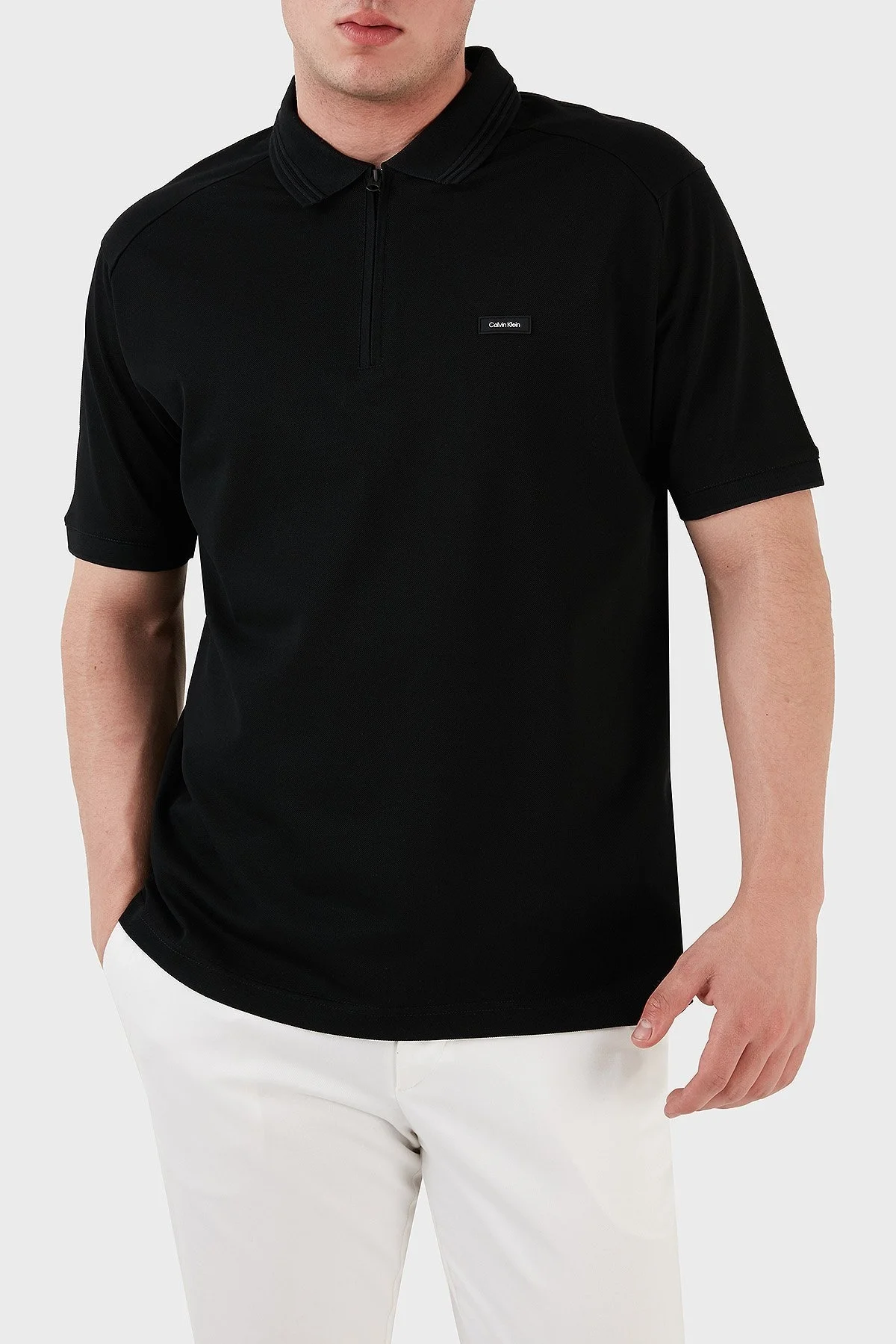 Calvin Klein Merserize Pamuklu Relaxed Fit Fermuarlı K10K111197BEH Erkek Polo T Shirt K10K111197 BEH SİYAH - 1
