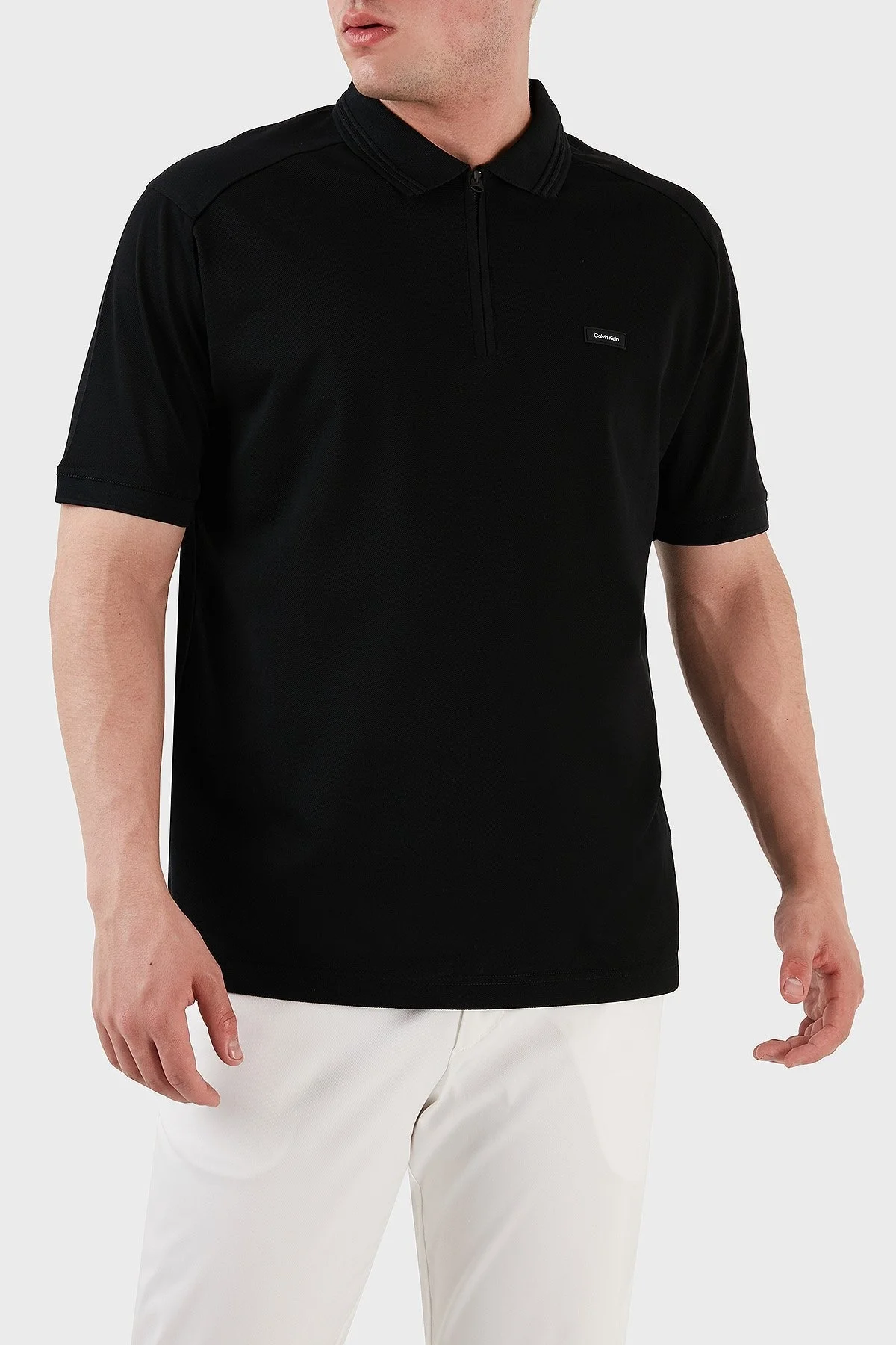 Calvin Klein Merserize Pamuklu Relaxed Fit Fermuarlı K10K111197BEH Erkek Polo T Shirt K10K111197 BEH SİYAH - 2