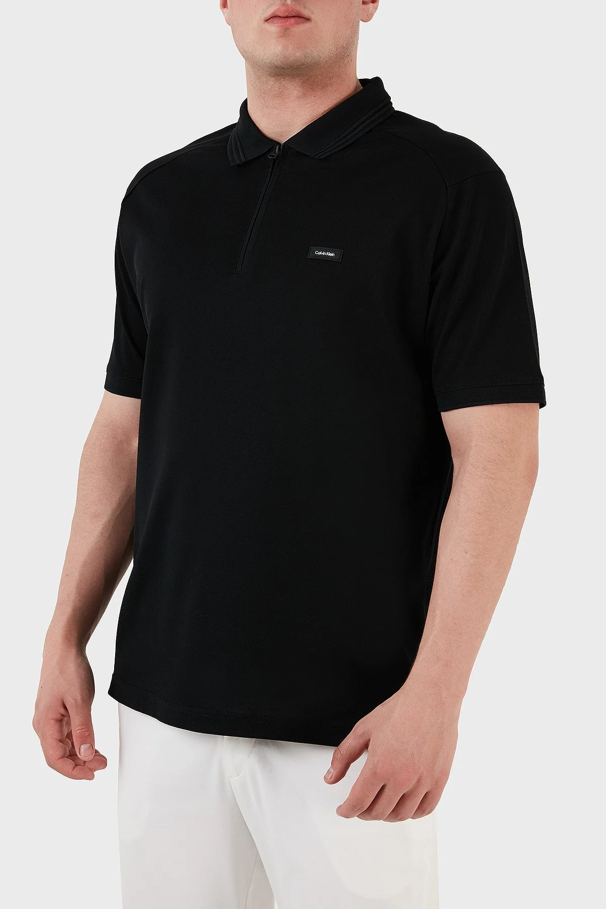 Calvin Klein Merserize Pamuklu Relaxed Fit Fermuarlı K10K111197BEH Erkek Polo T Shirt K10K111197 BEH SİYAH - 3