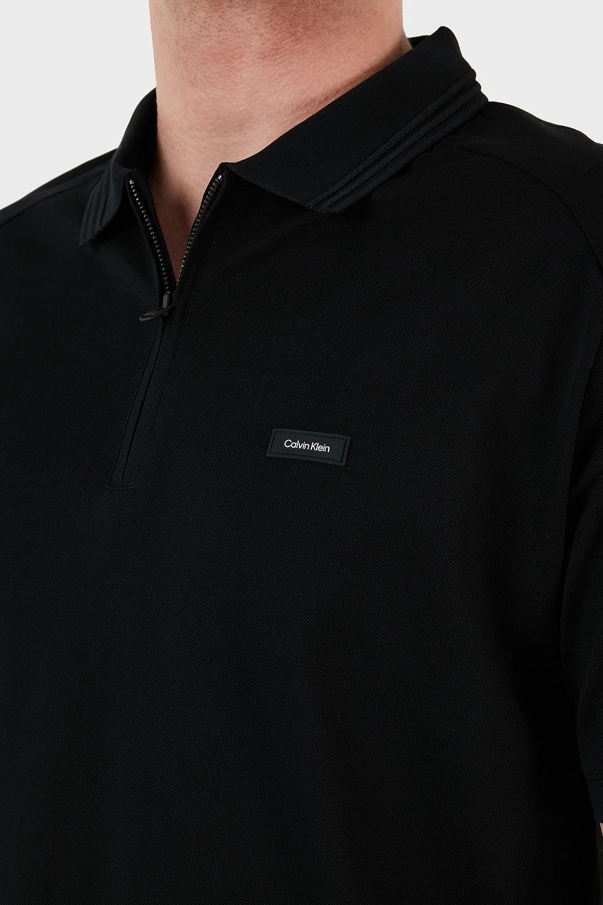 Calvin Klein Merserize Pamuklu Relaxed Fit Fermuarlı K10K111197BEH Erkek Polo T Shirt K10K111197 BEH SİYAH - 4
