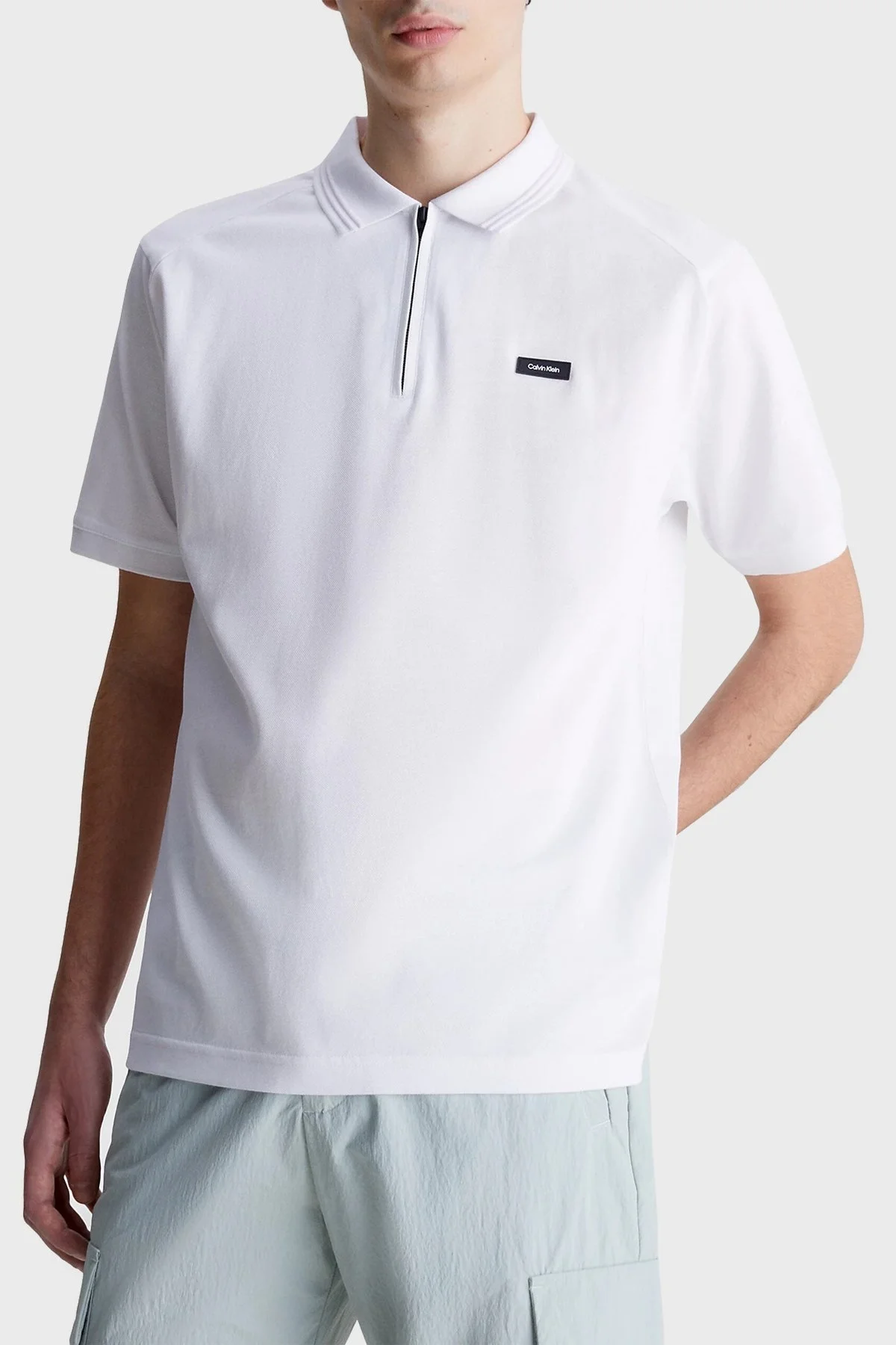 Calvin Klein Merserize Pamuklu Relaxed Fit Fermuarlı K10K111197YAF Erkek Polo T Shirt K10K111197 YAF BEYAZ - 1