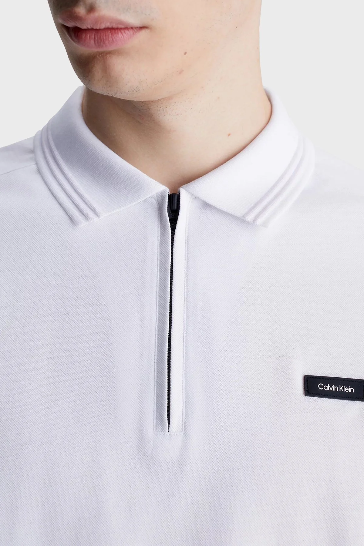 Calvin Klein Merserize Pamuklu Relaxed Fit Fermuarlı K10K111197YAF Erkek Polo T Shirt K10K111197 YAF BEYAZ - 2