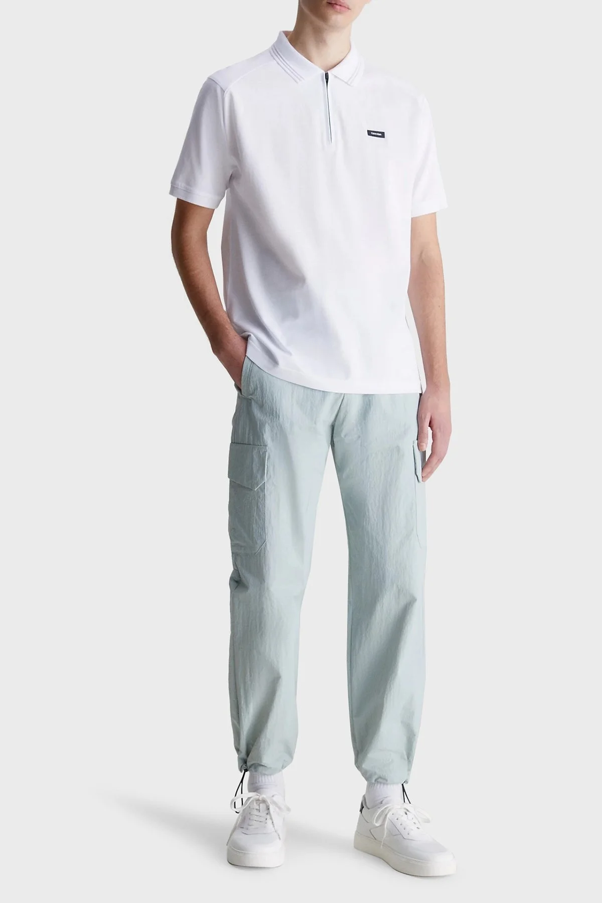 Calvin Klein Merserize Pamuklu Relaxed Fit Fermuarlı K10K111197YAF Erkek Polo T Shirt K10K111197 YAF BEYAZ - 3