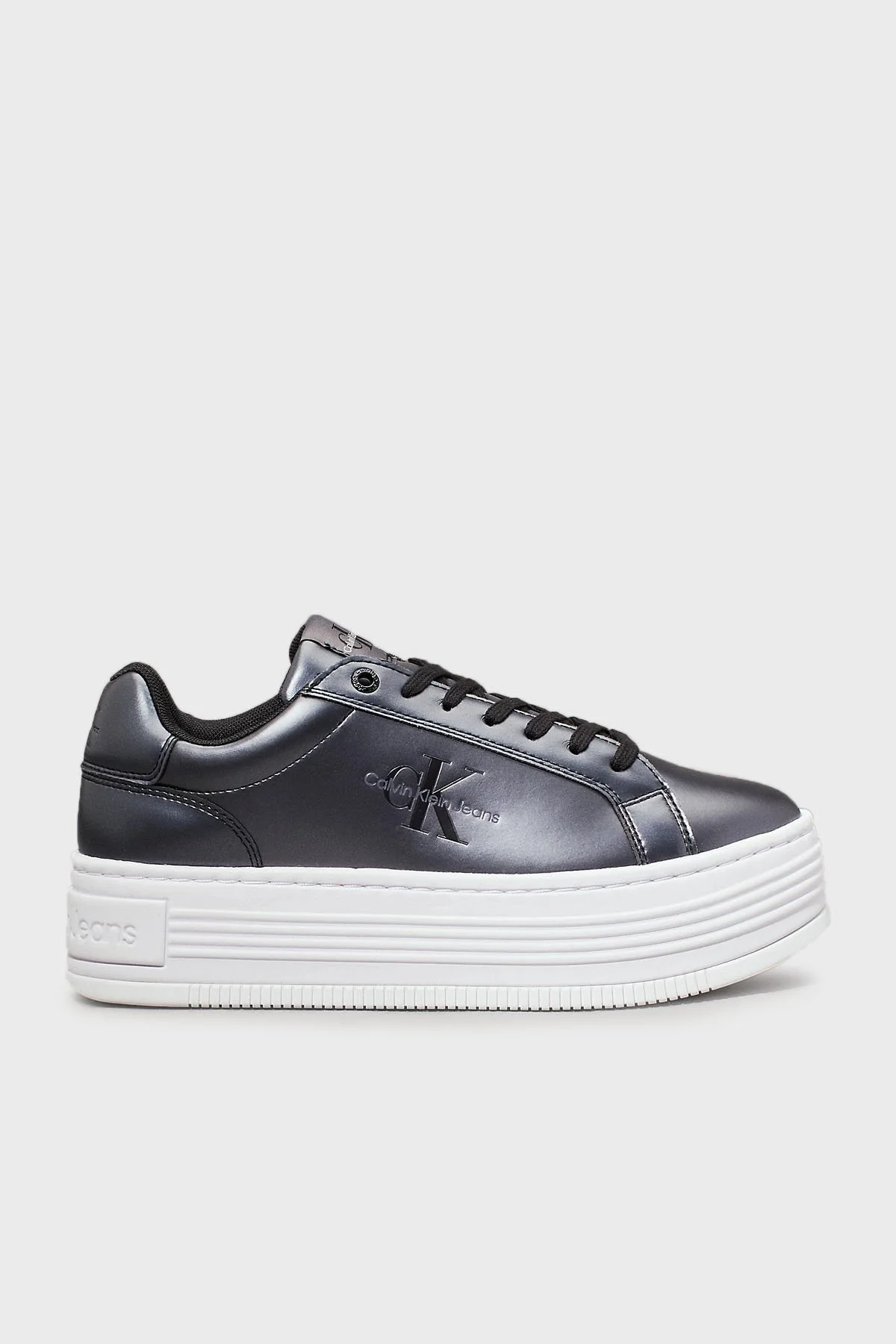 Calvin Klein Metalik Deri Platform Sneaker YW0YW014640GT Bayan Ayakkabı YW0YW01464 0GT SİYAH-BEYAZ - 1