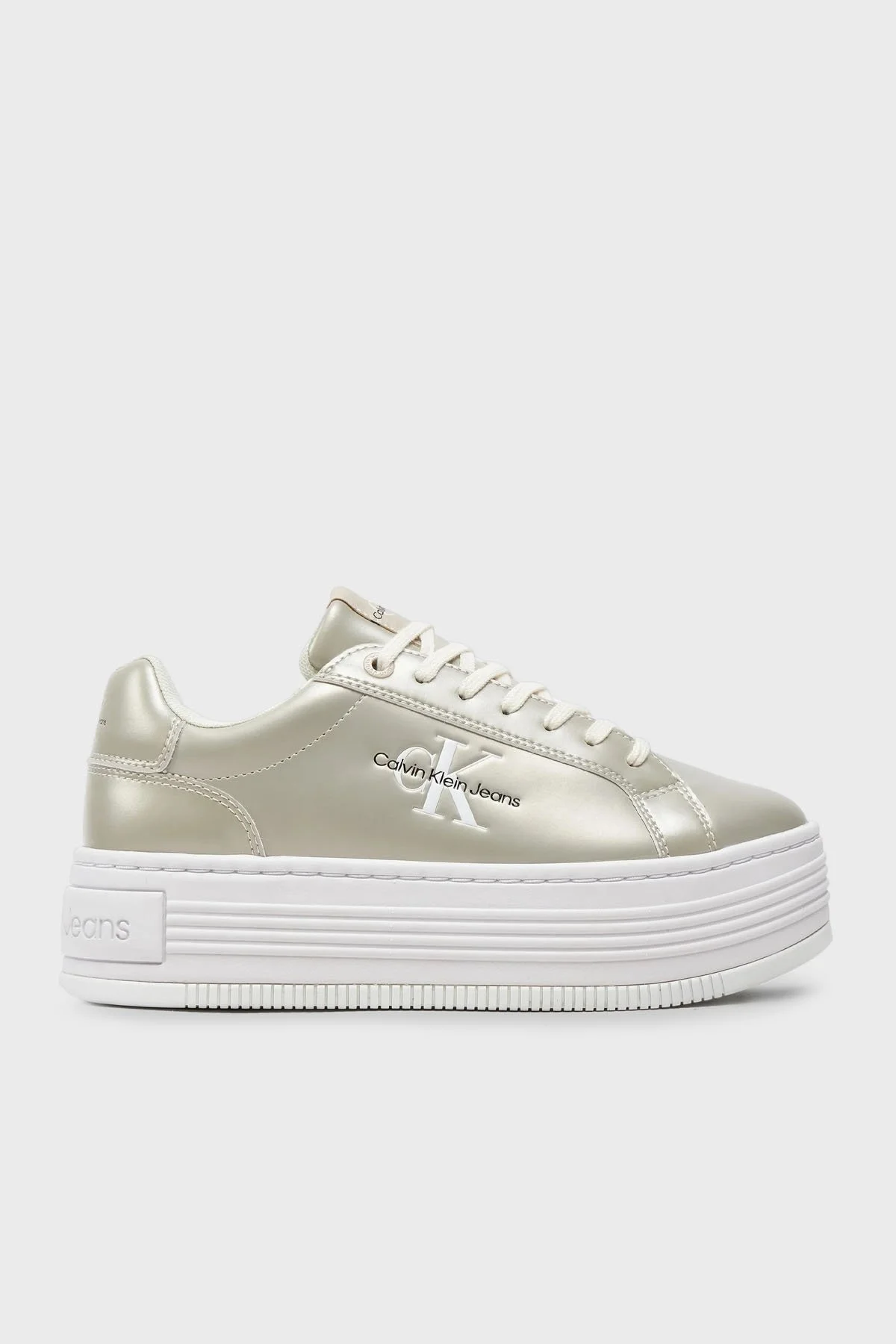 Calvin Klein Metalik Deri Platform Sneaker YW0YW01464YBI Bayan Ayakkabı YW0YW01464 YBI KREM - 1