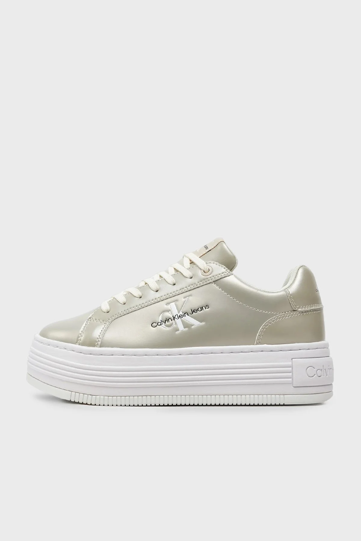 Calvin Klein Metalik Deri Platform Sneaker YW0YW01464YBI Bayan Ayakkabı YW0YW01464 YBI KREM - 2