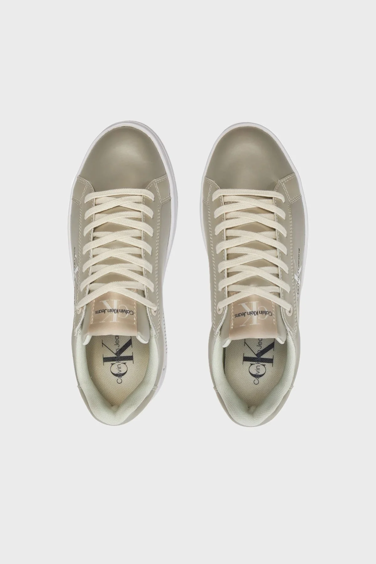 Calvin Klein Metalik Deri Platform Sneaker YW0YW01464YBI Bayan Ayakkabı YW0YW01464 YBI KREM - 5