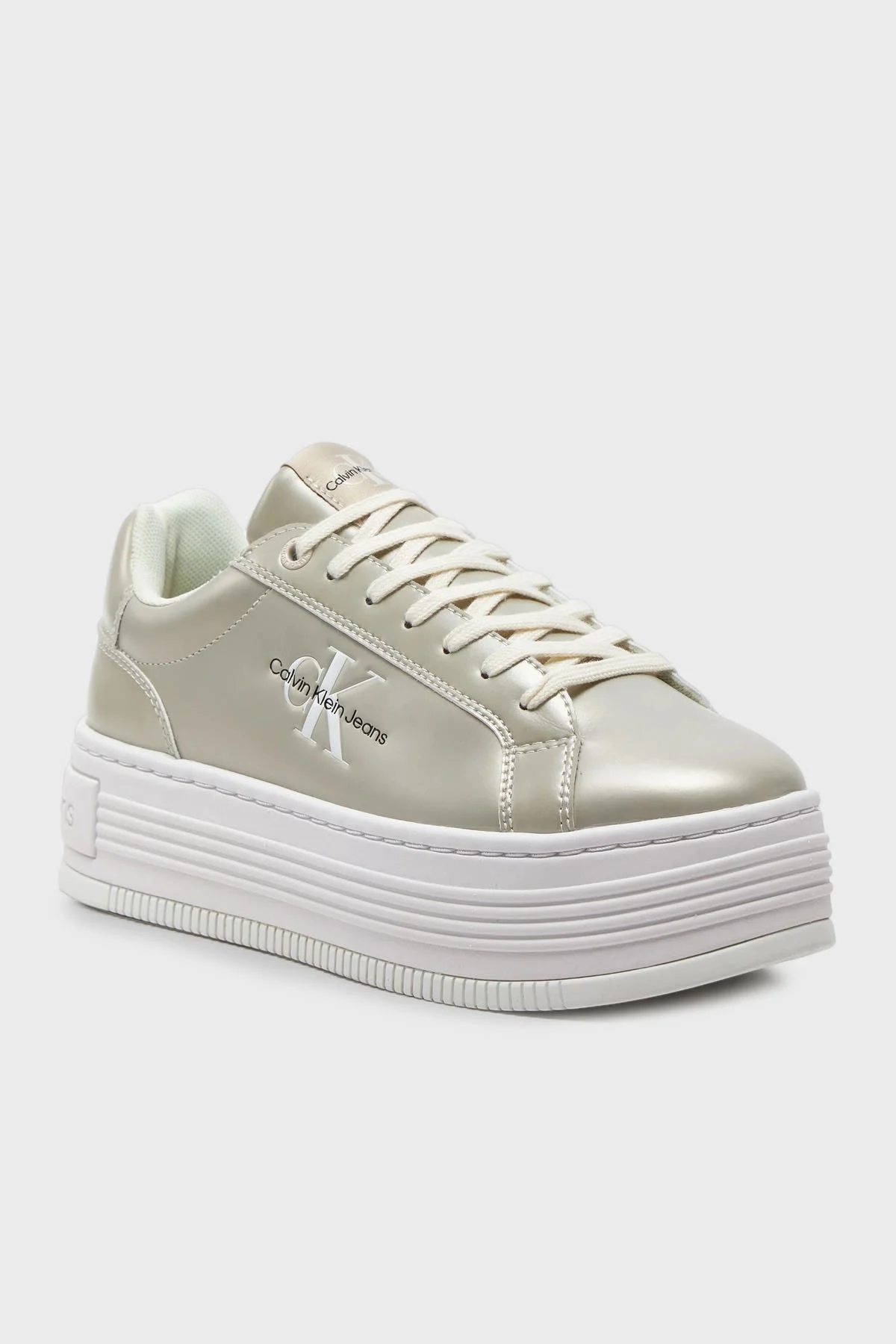 Calvin Klein Metalik Deri Platform Sneaker YW0YW01464YBI Bayan Ayakkabı YW0YW01464 YBI KREM - 6