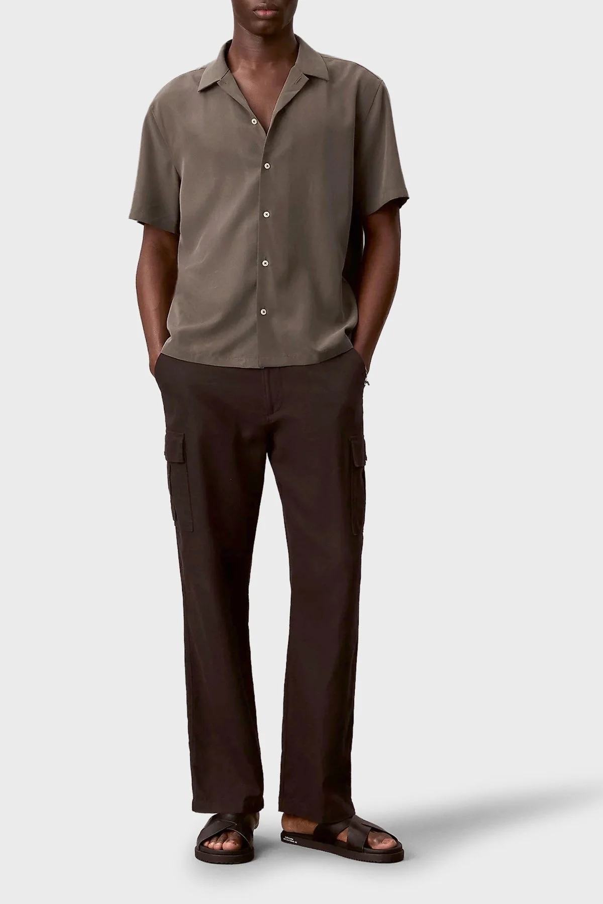 Calvin Klein Modal Karışımlı Relaxed Fit Kısa Kollu LV04LF114G9O9 Erkek Gömlek LV04LF114G 9O9 KAHVE - 2