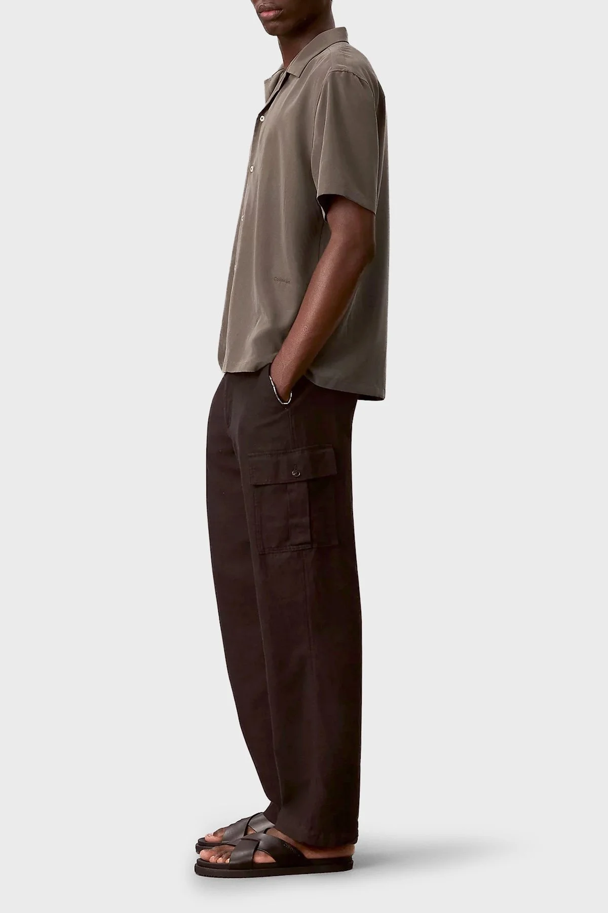 Calvin Klein Modal Karışımlı Relaxed Fit Kısa Kollu LV04LF114G9O9 Erkek Gömlek LV04LF114G 9O9 KAHVE - 4